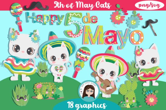 Charming 5th of May Cats Cliparts for Embroidery