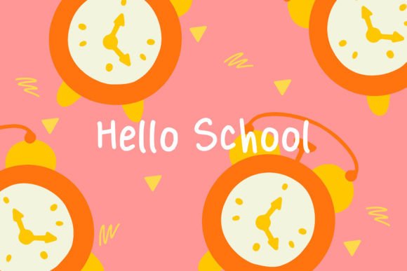 Pink Alarm Clock Hello School Background